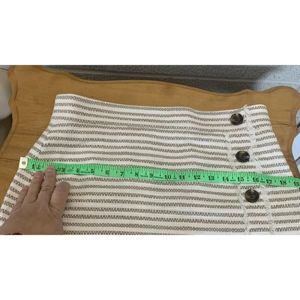 Ann Taylor Cotton Skirt Ivory Tan Stripe Tweed Sz 8 Faux Wrap Lined Fringe NWOT